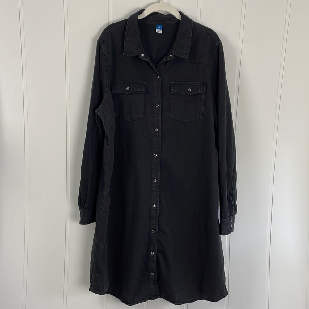 Old Navy Black Duster Women's Size XL Cotton Snap Closure Pearlized Snaps Layer